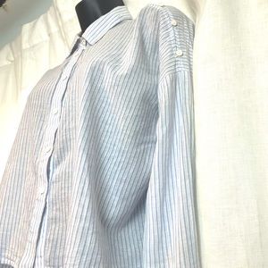 JCREW| Button Shoulder Crop Button Down Shirt Cotton Small Blue Pinstripe White